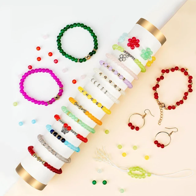 Alt view image 4 of 7 - 6mm Glass Beads Bracelet Making Kit 1400pcs, 24 Colors Crystal Beads for Jewelry Making Round Beads DIY Crafts with Spacer Beads Charms Accessories
