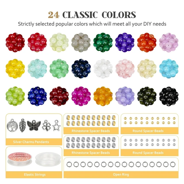 Alt view image 2 of 7 - 6mm Glass Beads Bracelet Making Kit 1400pcs, 24 Colors Crystal Beads for Jewelry Making Round Beads DIY Crafts with Spacer Beads Charms Accessories