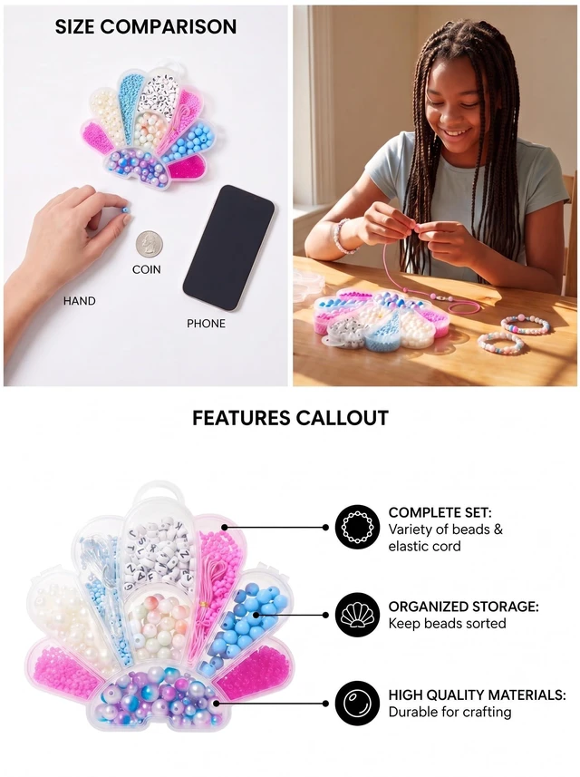 Alt view image 3 of 6 - Beading Kits - Necklace Making Kit & DIY Friendship Bracelet Kit for Girls - Includes 60x 6mm Verbiage, 8mm Pearl Beads & More - Jewelry Making Craft Kit for Kids Ages 6+