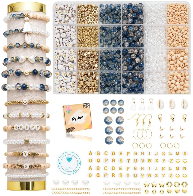 Main image of 6mm/8mm Crackle Glass Beads Bracelet Making Kit Crystal Glass Beads Jewelry Making Kit, Friendship Bracelet kit for DIY Crafts Gifts