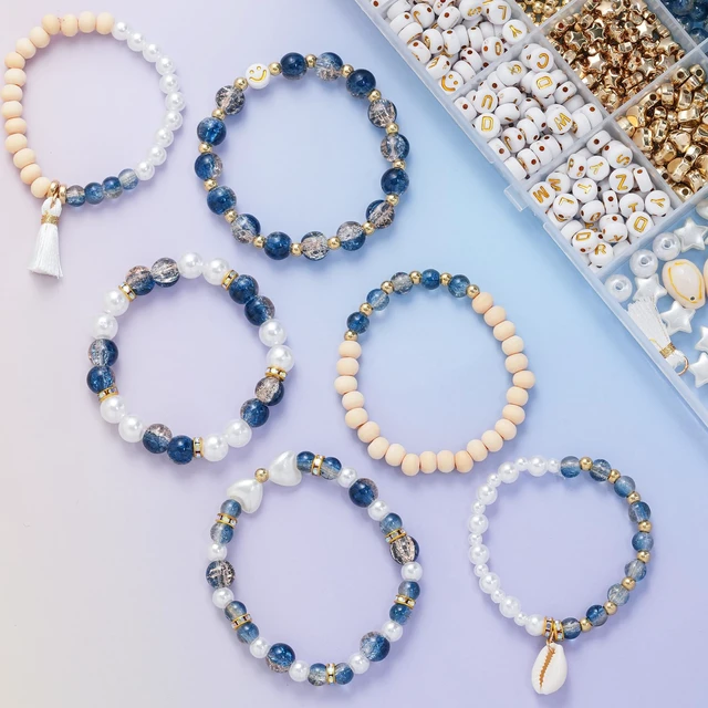 Alt view image 4 of 6 - 6mm/8mm Crackle Glass Beads Bracelet Making Kit Crystal Glass Beads Jewelry Making Kit, Friendship Bracelet kit for DIY Crafts Gifts