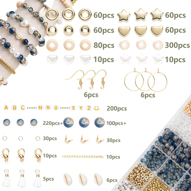 Alt view image 2 of 6 - 6mm/8mm Crackle Glass Beads Bracelet Making Kit Crystal Glass Beads Jewelry Making Kit, Friendship Bracelet kit for DIY Crafts Gifts