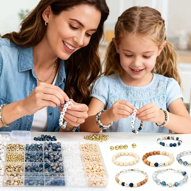Alt view image 6 of 6 - 6mm/8mm Crackle Glass Beads Bracelet Making Kit Crystal Glass Beads Jewelry Making Kit, Friendship Bracelet kit for DIY Crafts Gifts