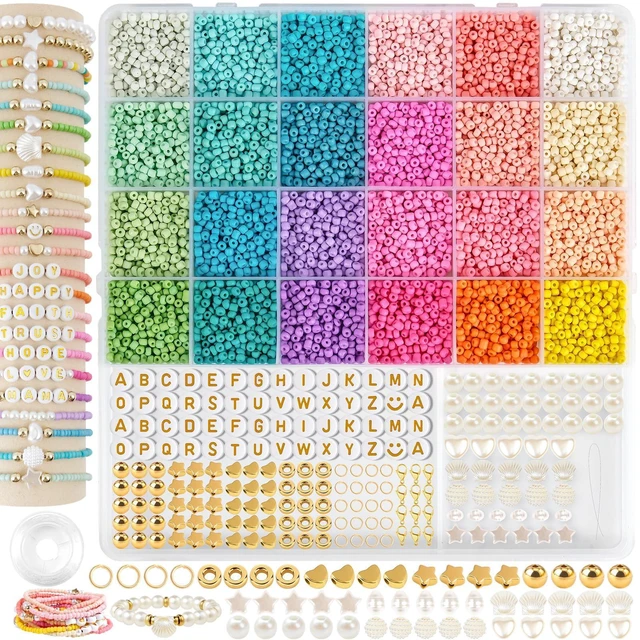 Main image of 3mm Seed Beads for Bracelet Jewelry Making Bracelet Making Kit | 24 Colors Beads | Friendship bracelets kit with letter beads| Gift for adults girls DIY