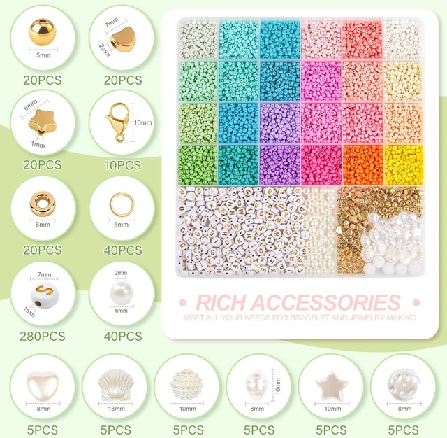 Alt view image 3 of 7 - 3mm Seed Beads for Bracelet Jewelry Making Bracelet Making Kit | 24 Colors Beads | Friendship bracelets kit with letter beads| Gift for adults girls DIY