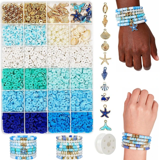 Main image of Ocean Theme Clay Beads Kit for Bracelet Making, 3000Pcs Blue White Polymer Heishi Beads Set with Starfish Shell Charms Pearls, DIY Jewelry Making Kit for Summer Beach Crafts