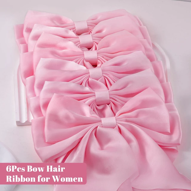 Alt view image 7 of 7 - 6Pcs Large Bows Hair Clips for Women Girls Long Tail Hair Ribbon Silky Satin Barrettes Coquette Bows Accessories (Pink)