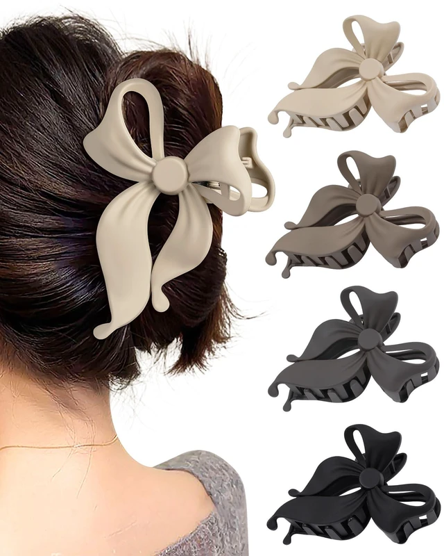 Main image of 4 pack Cute Bow Claw Clip for Women, Nonslip Matte Strong Hold | Bows Hair Clips for Thin and Thick Hair, Chic Hair Styling Accessories