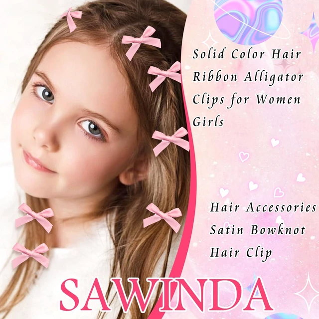 Alt view image 2 of 7 - 30PCS Bow Hair Clips, Pink Satin Material Mini Bowknot Ribbons for Girls, Women Hair Accessories, Non-Slip Hair Clips Cute Barrettes for Women and Girls