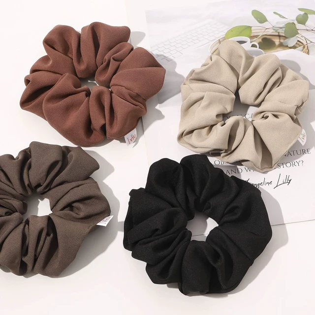 Alt view image 2 of 7 - Scrunchies Hair Ties, Big Large Scrunchie for Girls Women, Cute Hairties Jumbo Scrunchy For Thick Curl Hair No Crease Hair Accessories Soft Ropes Ponytail Holder, 4 Count, Black, Brown, Beige
