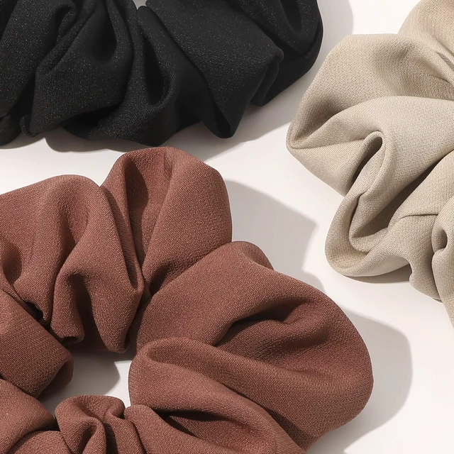 Alt view image 5 of 7 - Scrunchies Hair Ties, Big Large Scrunchie for Girls Women, Cute Hairties Jumbo Scrunchy For Thick Curl Hair No Crease Hair Accessories Soft Ropes Ponytail Holder, 4 Count, Black, Brown, Beige