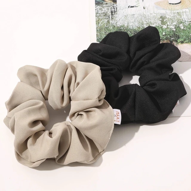 Alt view image 7 of 7 - Scrunchies Hair Ties, Big Large Scrunchie for Girls Women, Cute Hairties Jumbo Scrunchy For Thick Curl Hair No Crease Hair Accessories Soft Ropes Ponytail Holder, 4 Count, Black, Brown, Beige