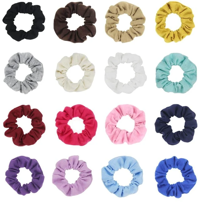 Main image of Pack of 16pcs Soft Hair Scrunchies Single Jersey Solid Color Ponytail Holders Elastic Hair Ties for Women Accessories