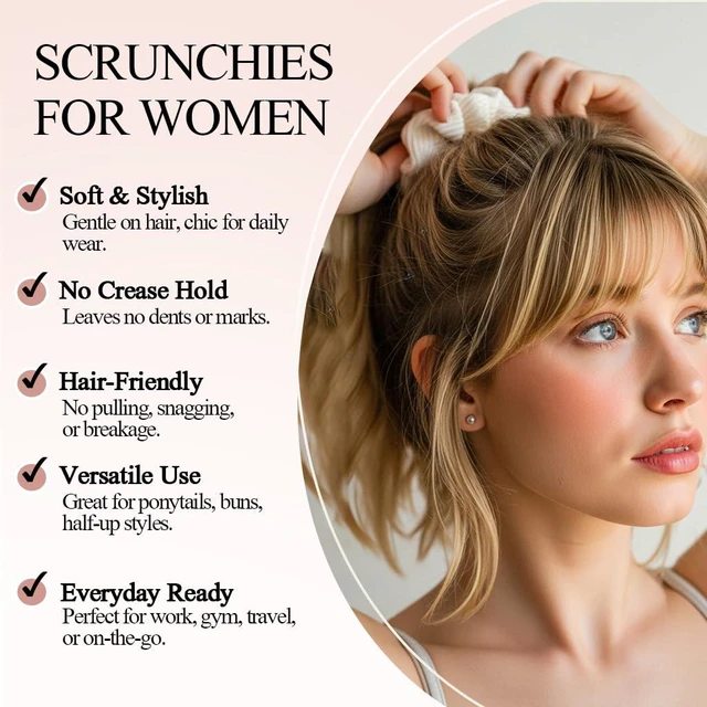 Alt view image 3 of 7 - Scrunchies Cotton Hair Scrunchies for Women No Crease Hair Ties Thick Curly Hair Ideal for Workouts Sports Everyday Wear - Multicolor