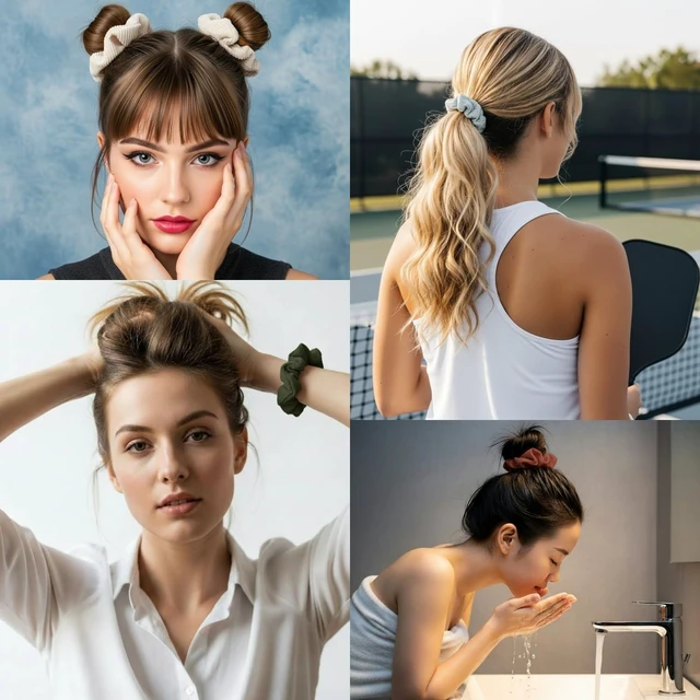 Alt view image 6 of 7 - Scrunchies Cotton Hair Scrunchies for Women No Crease Hair Ties Thick Curly Hair Ideal for Workouts Sports Everyday Wear - Multicolor