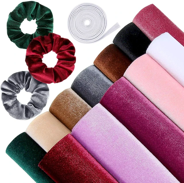 Main image of 12 Pcs Velvet Fabric Velvet Hair Scrunchie Making Kit 7.8 X15.7 in | Assorted Colors Velvet Fabric with 1 M Elastic Bands Tie Ropes, Wallet Purses Making and Other DIY Sewing Craft Project