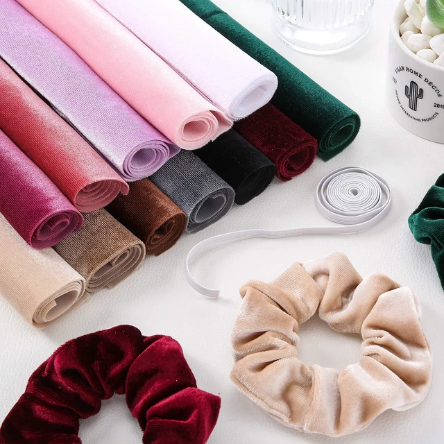 Alt view image 3 of 6 - 12 Pcs Velvet Fabric Velvet Hair Scrunchie Making Kit 7.8 X15.7 in | Assorted Colors Velvet Fabric with 1 M Elastic Bands Tie Ropes, Wallet Purses Making and Other DIY Sewing Craft Project