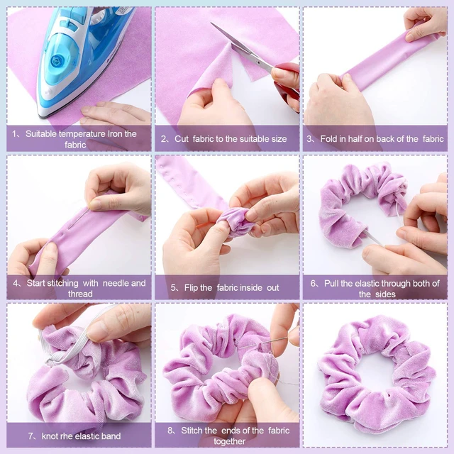 Alt view image 5 of 6 - 12 Pcs Velvet Fabric Velvet Hair Scrunchie Making Kit 7.8 X15.7 in | Assorted Colors Velvet Fabric with 1 M Elastic Bands Tie Ropes, Wallet Purses Making and Other DIY Sewing Craft Project