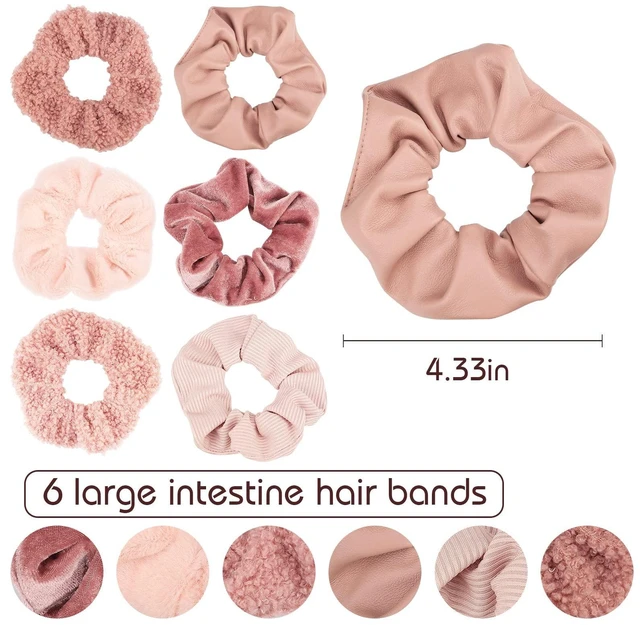 Alt view image 3 of 7 - Scrunchies for Women Girls 6Pcs Large Velvet Scrunchies for Long Thick Hair Ultra Textured Soft Cotton Scrunchy Hair Ties Pink Hair Bands No Damage Ropes Ponytail Holders Bulk Cute Hair Accessories