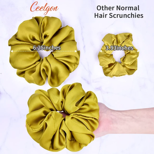 Alt view image 2 of 6 - Big Real Silk Scrunchies for Women 6.3Inches Large Scrunchie Satin Oversized Silk Thick Elastic Hair Ties Jumbo Hair Scrunchies 6 Pack (Black,White,Pink, Champagne,Navy,Yellow)