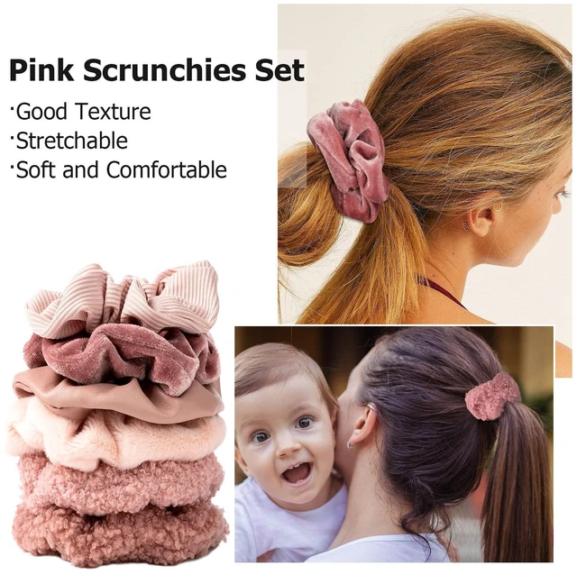 Alt view image 2 of 7 - Scrunchies for Women Girls 6Pcs Large Velvet Scrunchies for Long Thick Hair Ultra Textured Soft Cotton Scrunchy Hair Ties Pink Hair Bands No Damage Ropes Ponytail Holders Bulk Cute Hair Accessories
