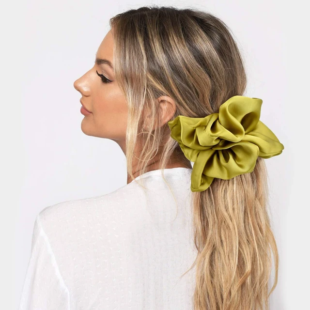 Alt view image 4 of 6 - Big Real Silk Scrunchies for Women 6.3Inches Large Scrunchie Satin Oversized Silk Thick Elastic Hair Ties Jumbo Hair Scrunchies 6 Pack (Black,White,Pink, Champagne,Navy,Yellow)