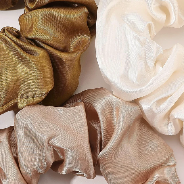 Alt view image 2 of 7 - Scrunchies Hair Ties Silk Satin Scrunchy - Hair Elastics Bands Ponytail Holder Pack of Neutral Scrubchy Hair Accessories Women Girls