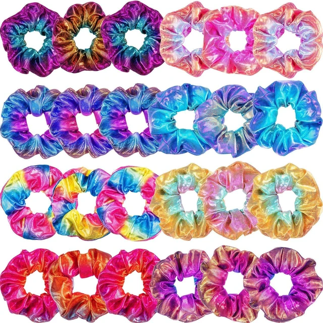 Main image of 24 Pieces Hair Scrunchies for Girls,Rainbow Colors,Satin | Large Soft Elastic Scrunchies for Kids Women, Bulk for Christmas Party Favors Gymnastics Dance, Ponytail Ties Gentle Hold