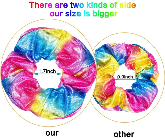 Alt view image 4 of 6 - 24 Pieces Hair Scrunchies for Girls,Rainbow Colors,Satin | Large Soft Elastic Scrunchies for Kids Women, Bulk for Christmas Party Favors Gymnastics Dance, Ponytail Ties Gentle Hold