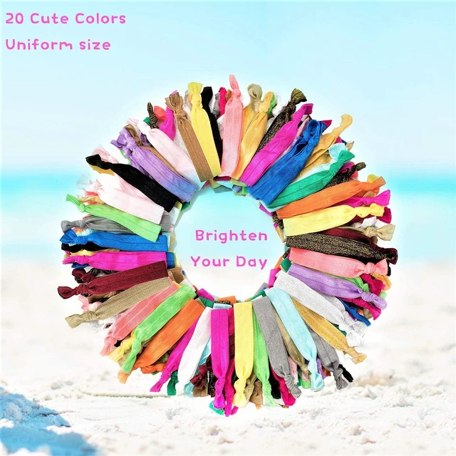 Alt view image 3 of 6 - 100Pcs No Crease Hair Ties For Women Fabric Hair Ties Cloth Ribbon Hair Scrunchies Knotted Ponytail Holders. Yoga Twist Flat Hair Bands Bulk Elastic Hair Ties Bracelet Grils (Mutil-20Colors)