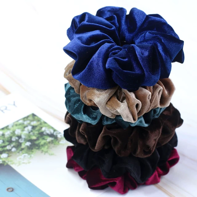 Alt view image 2 of 7 - Extra Large Scrunchies for Women's Thick Hair, Premium Velvet Soft Jumbo Scrunchy, XL 6 inch Big Elastic Band Hair Accessories, 4 Pack, Neutral