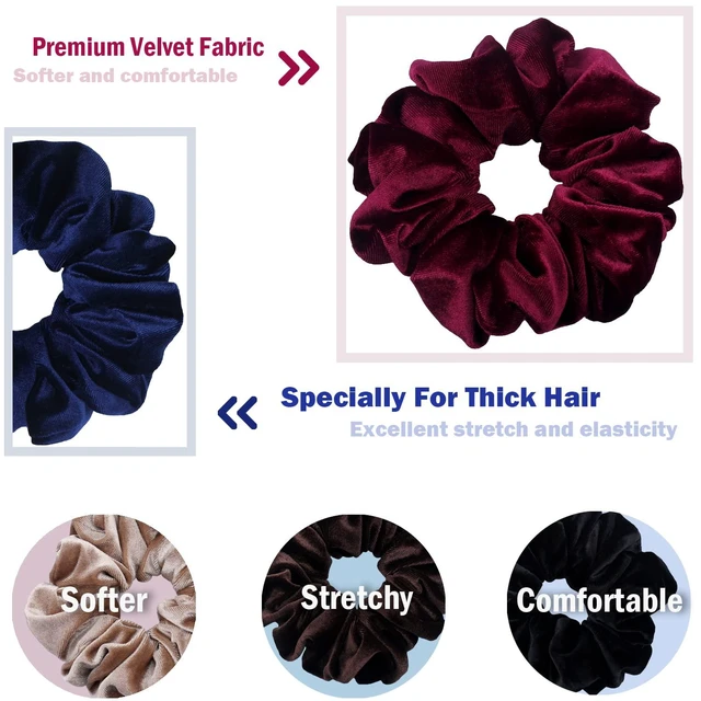 Alt view image 4 of 7 - Extra Large Scrunchies for Women's Thick Hair, Premium Velvet Soft Jumbo Scrunchy, XL 6 inch Big Elastic Band Hair Accessories, 4 Pack, Neutral
