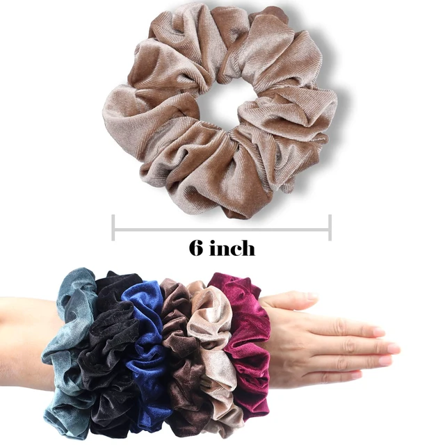 Alt view image 5 of 7 - Extra Large Scrunchies for Women's Thick Hair, Premium Velvet Soft Jumbo Scrunchy, XL 6 inch Big Elastic Band Hair Accessories, 4 Pack, Neutral