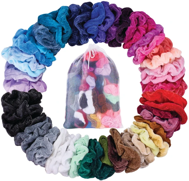 Main image of Scrunchie Set of 50 Comfy, Colorful Scrunchies in a Convenient Drawstring Storage Bag, Accessories for Women and Girls , Great Value, Damage Free,