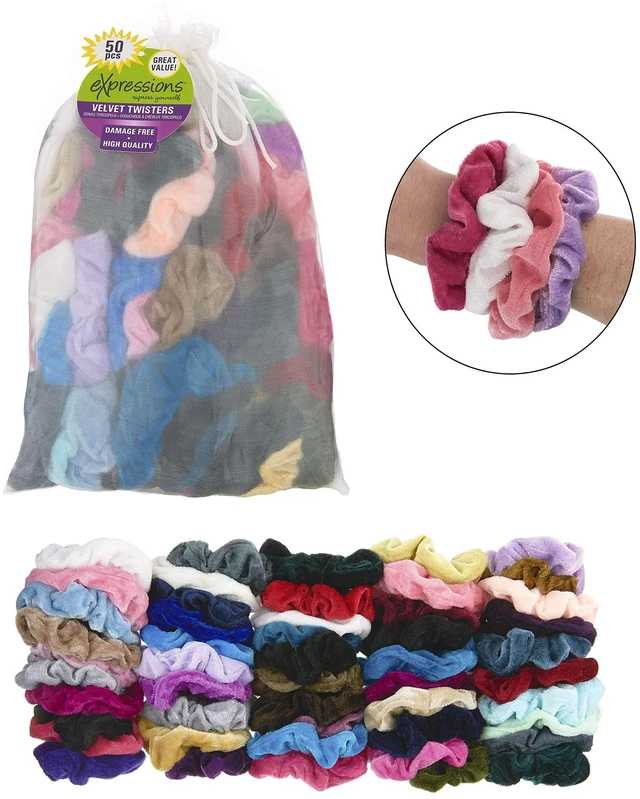 Alt view image 7 of 7 - Scrunchie Set of 50 Comfy, Colorful Scrunchies in a Convenient Drawstring Storage Bag, Accessories for Women and Girls , Great Value, Damage Free,