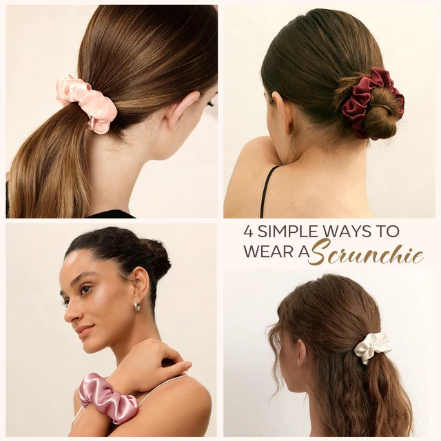 Alt view image 4 of 7 - Satin Scrunchies for Women,Silk Hair Ties Fashion Soft Ties and Bands,Elastic Ponytail Holders No Damage Hair Accessories Thick Hair Styling - 20 Pcs Dark Color