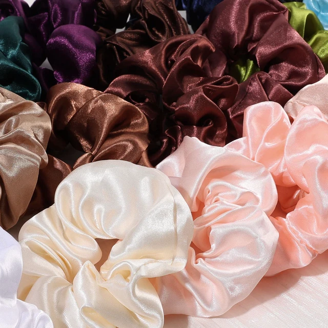 Alt view image 7 of 7 - Satin Scrunchies for Women,Silk Hair Ties Fashion Soft Ties and Bands,Elastic Ponytail Holders No Damage Hair Accessories Thick Hair Styling - 20 Pcs Dark Color