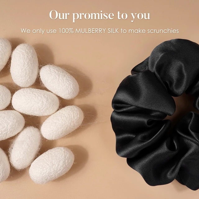 Alt view image 2 of 7 - Silk Scrunchies for Hair Sleep, 100% Real Mulberry Silk, No Damage Hair Ties for Women and Girls, Classic Black, Pack of 3