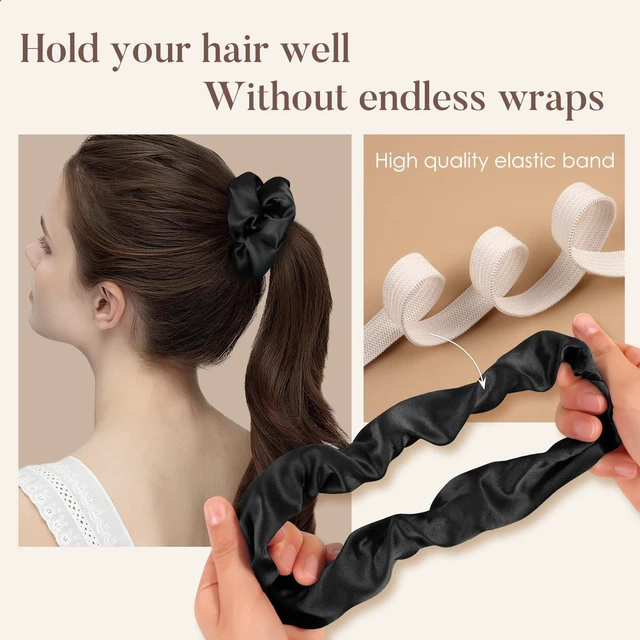 Alt view image 4 of 7 - Silk Scrunchies for Hair Sleep, 100% Real Mulberry Silk, No Damage Hair Ties for Women and Girls, Classic Black, Pack of 3