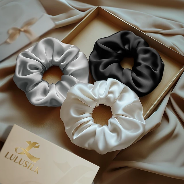 Alt view image 7 of 7 - Silk Scrunchies for Hair Sleep, 100% Real Mulberry Silk, No Damage Hair Ties for Women and Girls, Classic Black, Pack of 3