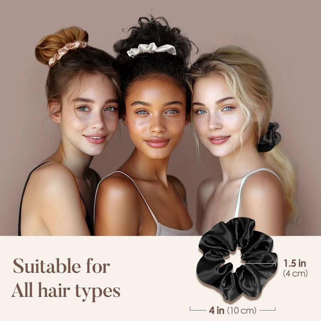 Alt view image 5 of 7 - Silk Scrunchies for Hair Sleep, 100% Real Mulberry Silk, No Damage Hair Ties for Women and Girls, Classic Black, Pack of 3