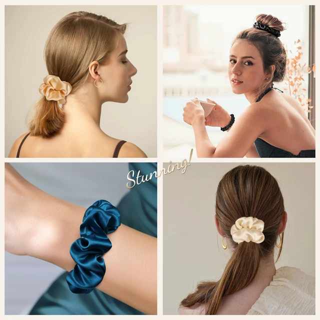 Alt view image 6 of 7 - Silk Scrunchies for Hair Sleep, 100% Real Mulberry Silk, No Damage Hair Ties for Women and Girls, Classic Black, Pack of 3