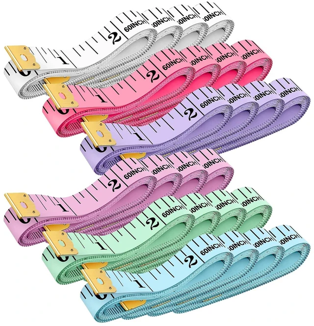 Main image of 24 Pack Soft Measuring Tape for Sewing - 6 Colors, Dual Scale 60 in/150 cm | Cloth fabric tape measures with metal ends for sewing, body measurements, tailoring, crafts, classes, and home use