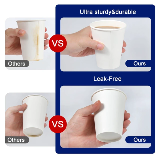 Alt view image 3 of 6 - 12 oz 100 Count Paper Cups Disposable Hot/Cold White Coffee Cups | Thickened White Paper Drinking Cups, Hot or Cold Beverage, Leak Proof, BPA Free, for Party, Wedding, Picnic, Events
