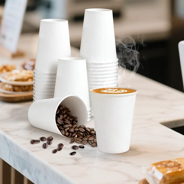 Alt view image 5 of 6 - 12 oz 100 Count Paper Cups Disposable Hot/Cold White Coffee Cups | Thickened White Paper Drinking Cups, Hot or Cold Beverage, Leak Proof, BPA Free, for Party, Wedding, Picnic, Events