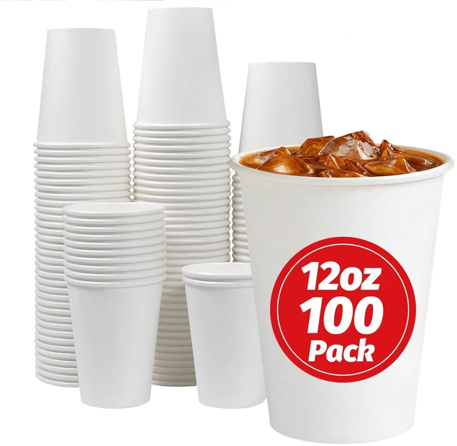 Main image of 12 oz 100 Count Paper Cups Disposable Hot/Cold White Coffee Cups | Thickened White Paper Drinking Cups, Hot or Cold Beverage, Leak Proof, BPA Free, for Party, Wedding, Picnic, Events