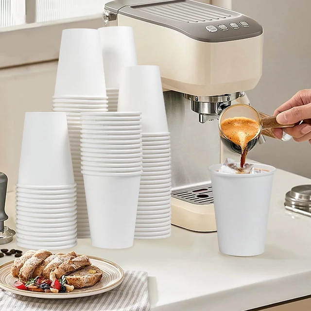 Alt view image 4 of 6 - 12 oz 100 Count Paper Cups Disposable Hot/Cold White Coffee Cups | Thickened White Paper Drinking Cups, Hot or Cold Beverage, Leak Proof, BPA Free, for Party, Wedding, Picnic, Events