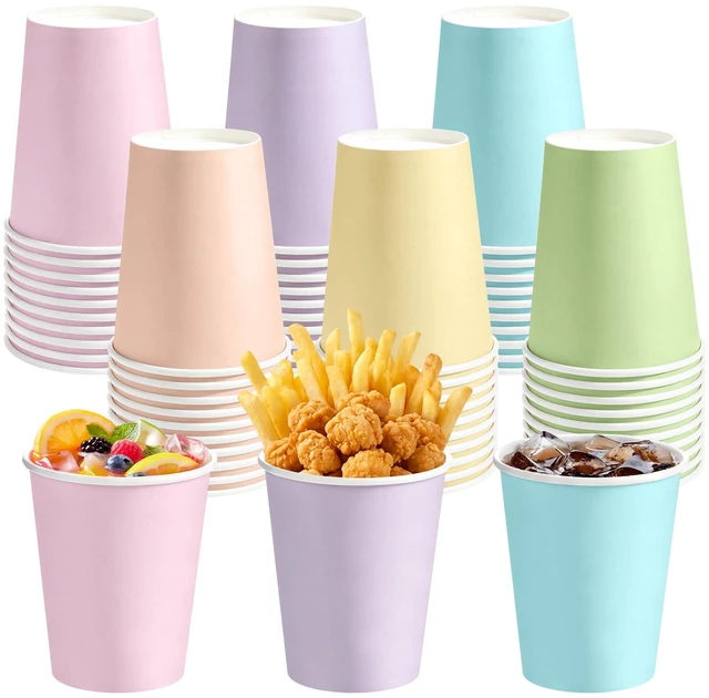Main image of 60 Pieces 9 Ounce Disposable Paper Cups Pastel Rainbow Party Cups Drinking Cups for Party, DIY and Holiday, 6 Colors