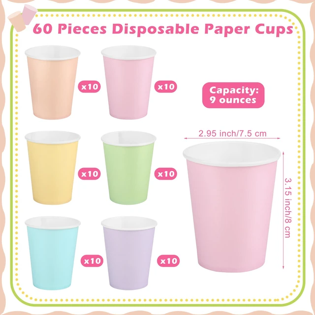 Alt view image 2 of 7 - 60 Pieces 9 Ounce Disposable Paper Cups Pastel Rainbow Party Cups Drinking Cups for Party, DIY and Holiday, 6 Colors