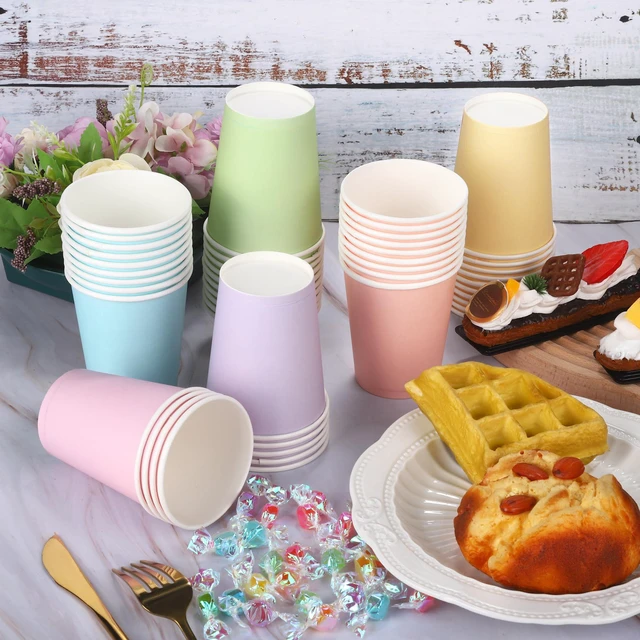 Alt view image 5 of 7 - 60 Pieces 9 Ounce Disposable Paper Cups Pastel Rainbow Party Cups Drinking Cups for Party, DIY and Holiday, 6 Colors